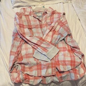 American Eagle Outfitters Coral and White Plaid Shirt